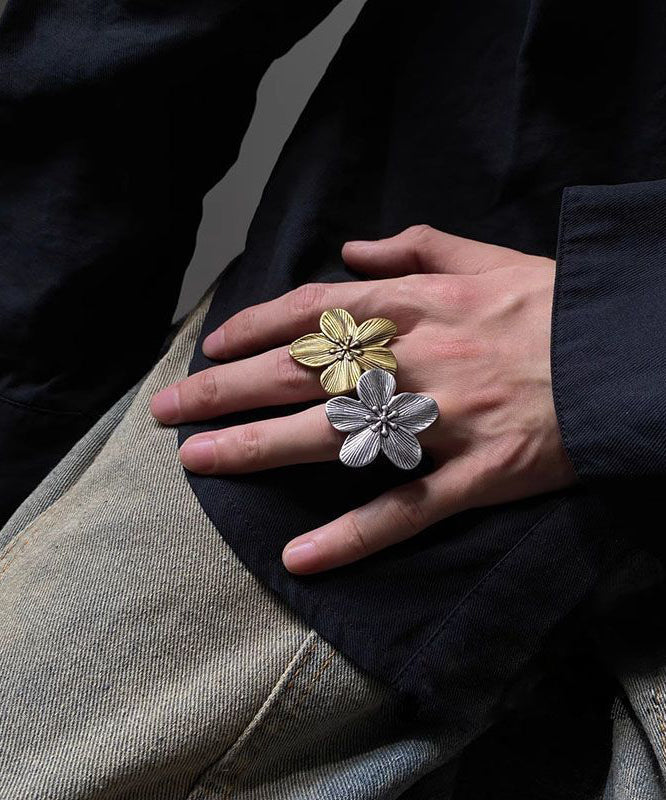 Vintage Metal Floral Open Rings Two-Piece Set