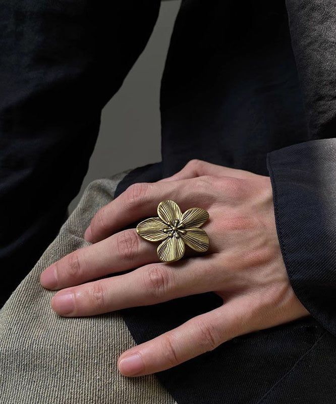 Vintage Metal Floral Open Rings Two-Piece Set