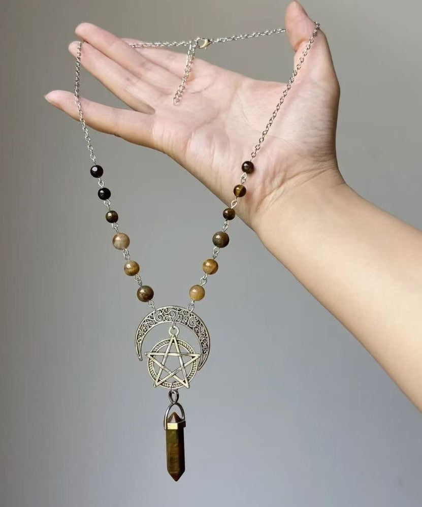 Vintage Metal Star Moon Universe Lariat Necklace