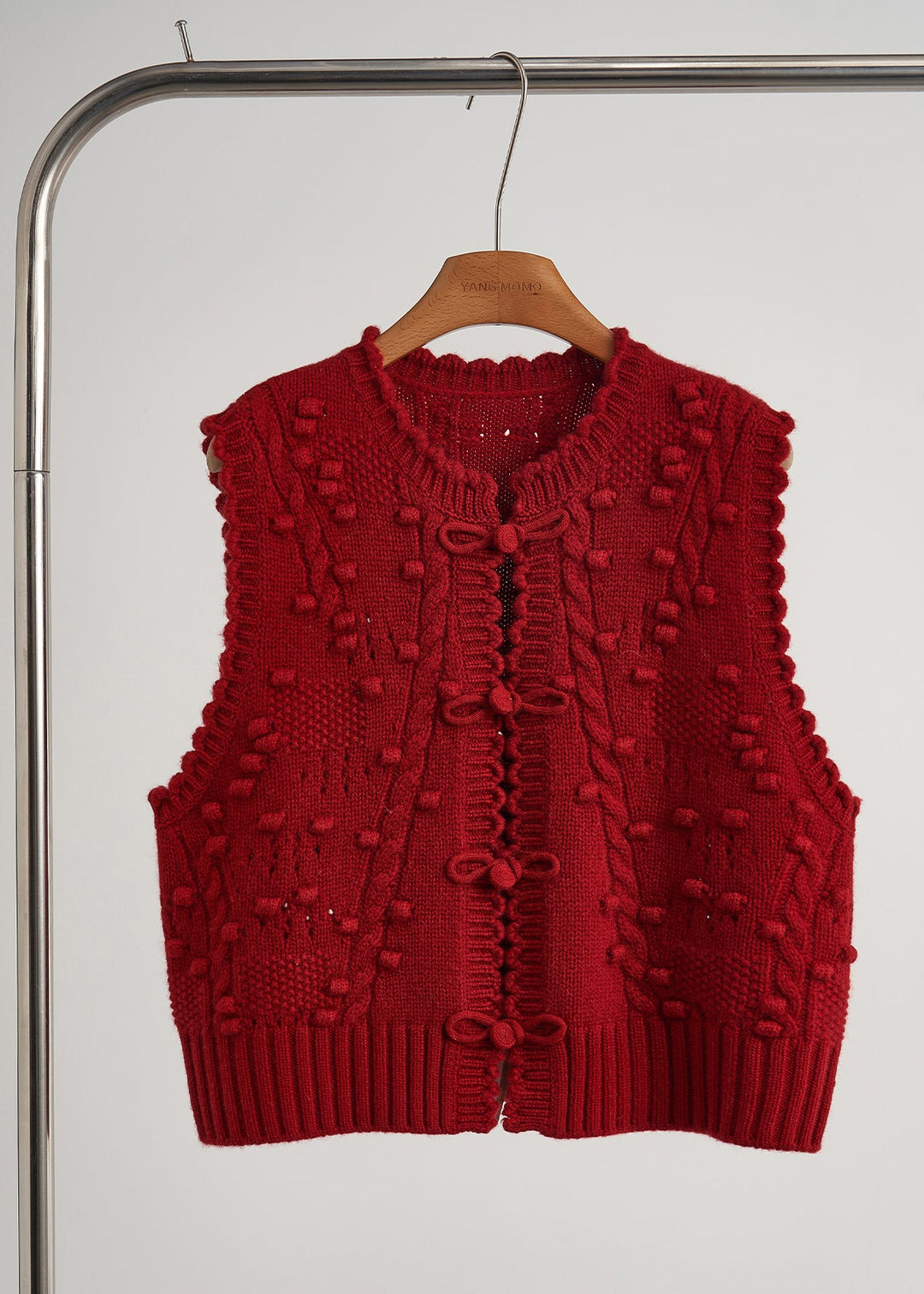 Vintage Mulberry Chinese Button Knit Vest Tops Fall