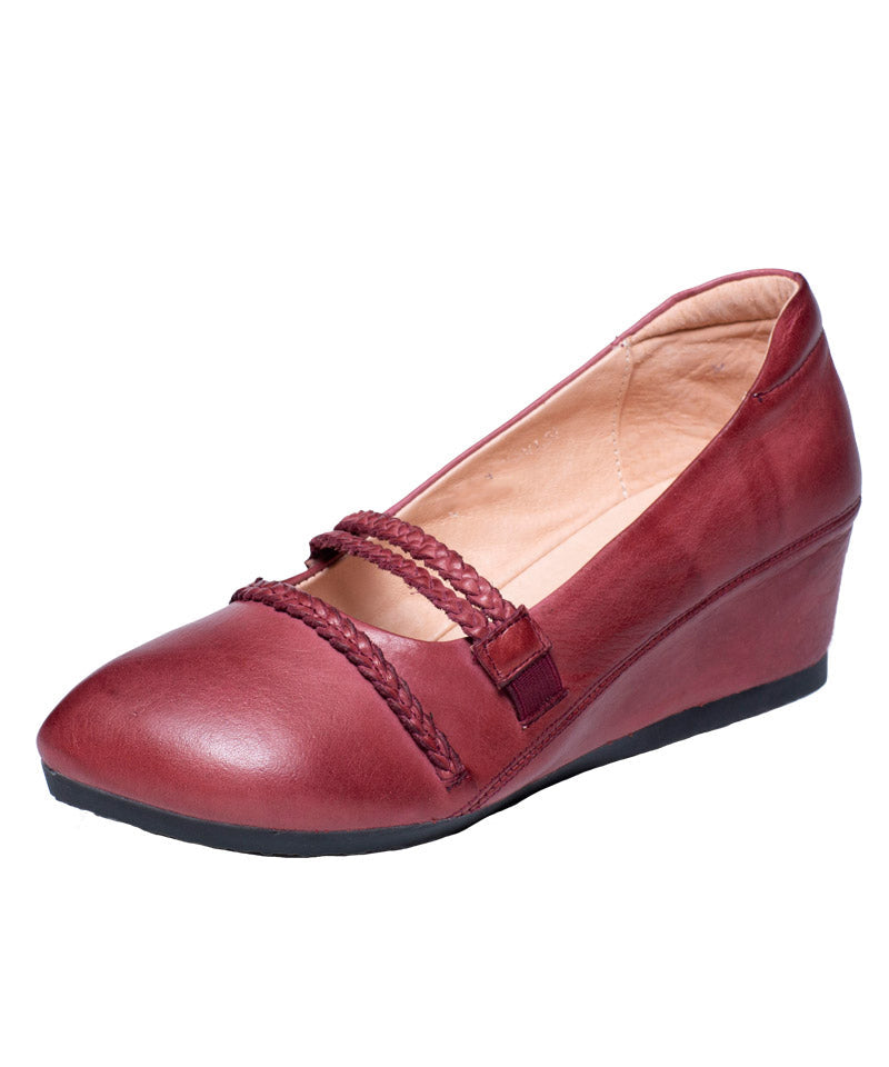 Vintage Mulberry Cowhide Wrinkled Leather Splicing High Wedge Heels