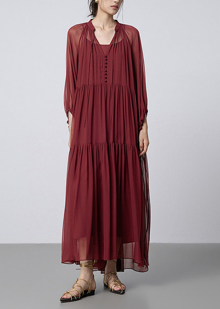 Vintage Mulberry V Neck Dress Two Piece Set Fall