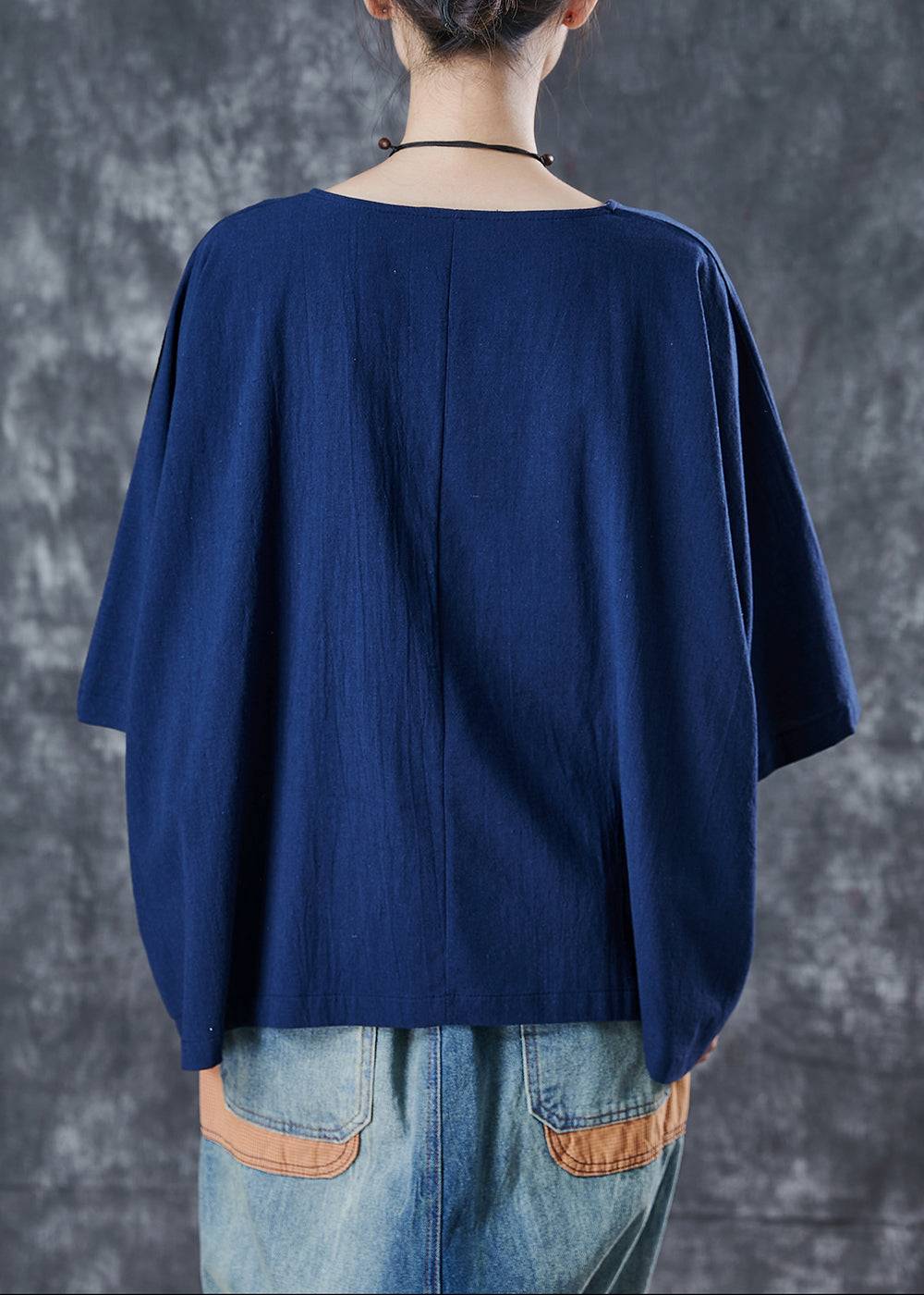 Vintage Navy Asymmetrical Patchwork Linen Tank Summer