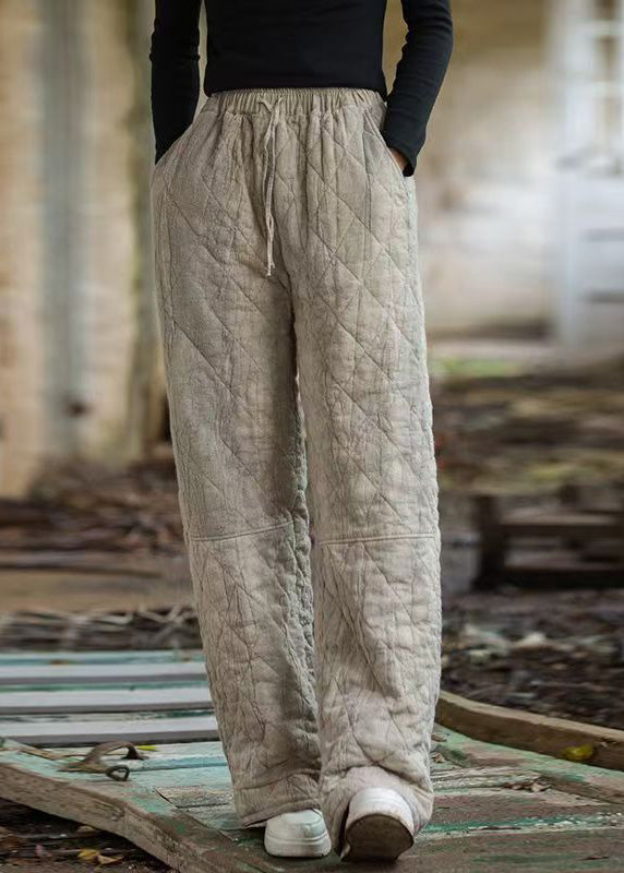 Vintage Oatmeal Plaid Tie Dye Pockets Cotton Filled Straight Pants