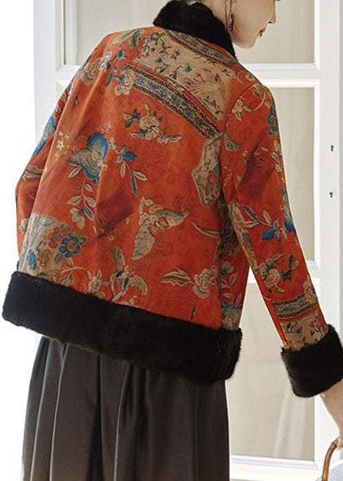 Vintage Orange Button Patchwork Parkas Winter