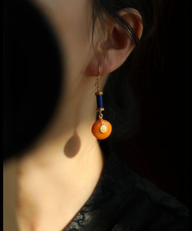 Vintage Orange Sterling Silver Overgild Amber Drop Earrings