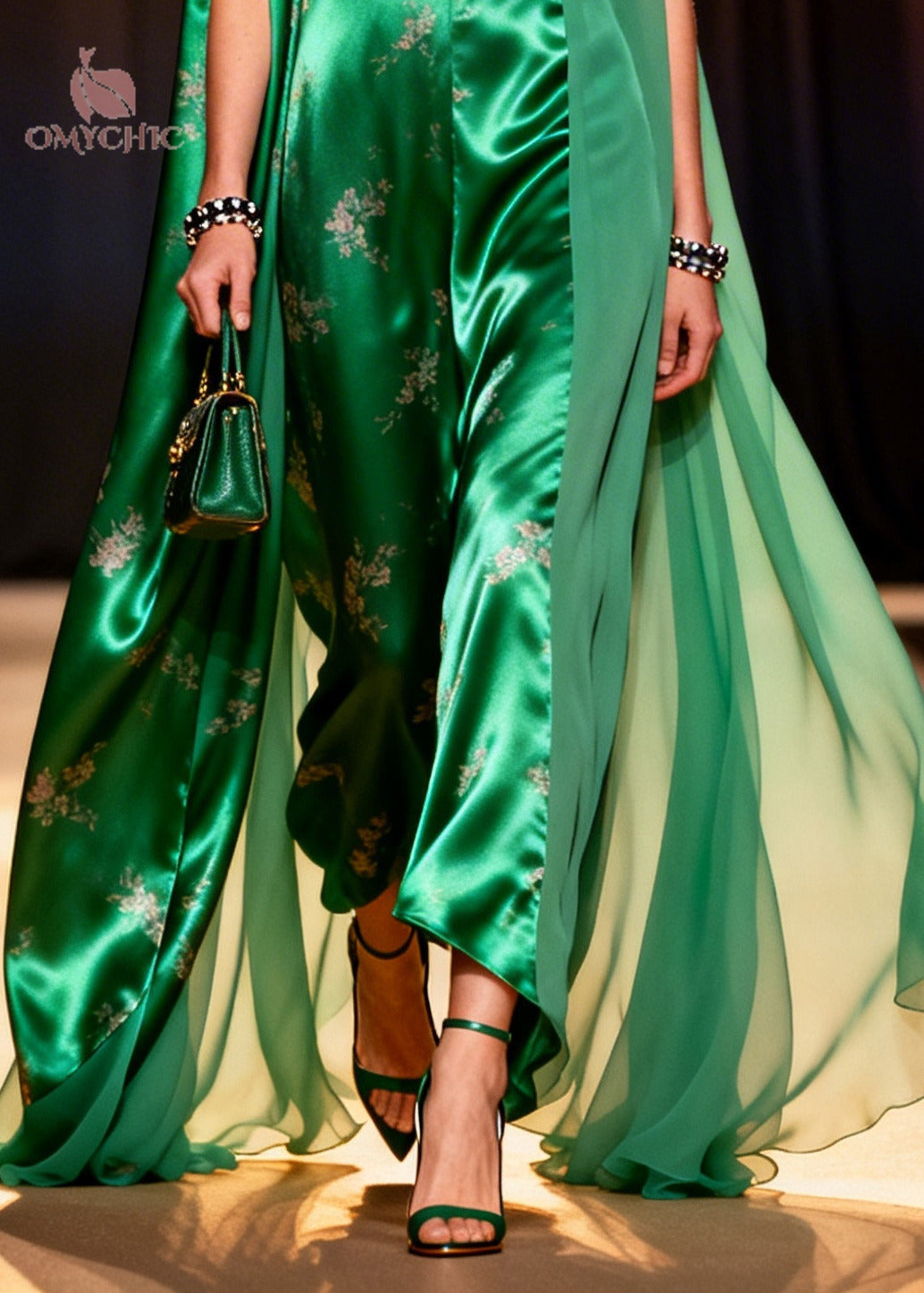 Vintage Peacock Green Oversized Patchwork Exra Large Hem Silk Dresses Sleeveless
