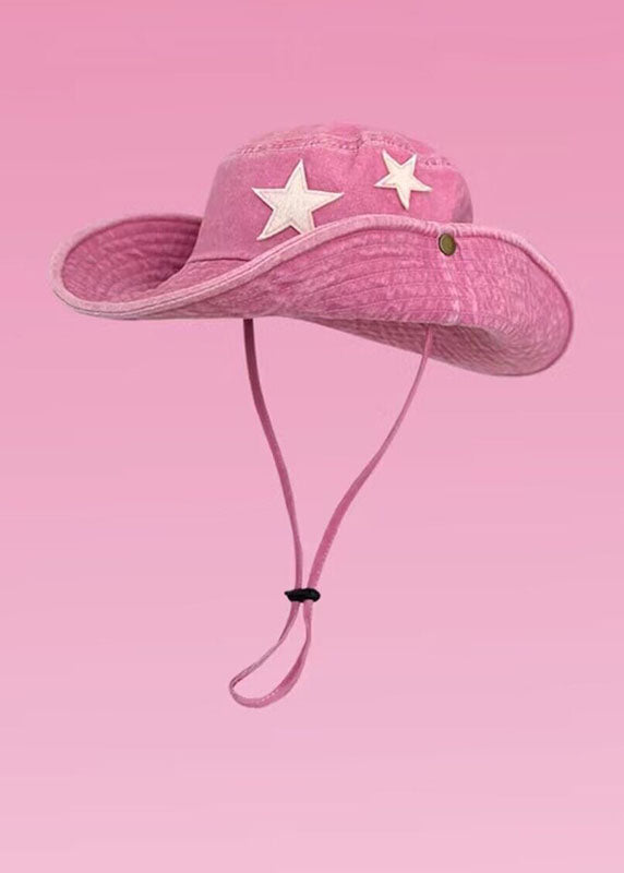 Vintage Pink Five Pointed Star Embroidery Cotton Cowboy Hat