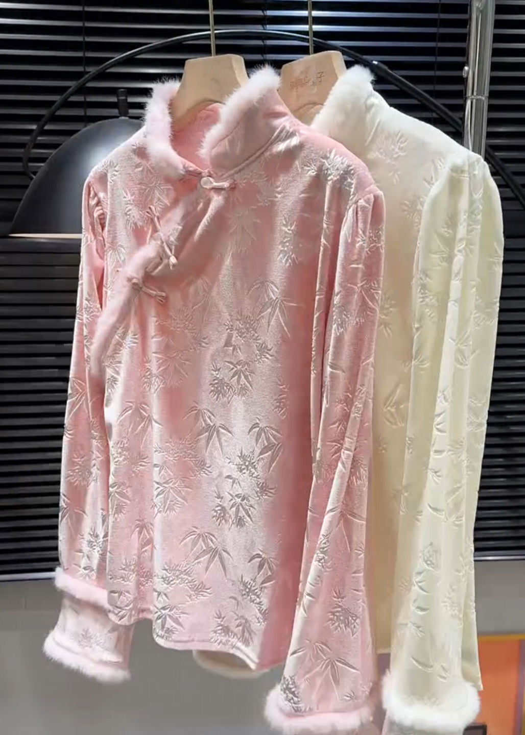 Vintage Pink Jacquard Silk Velour Shirt Top Winter