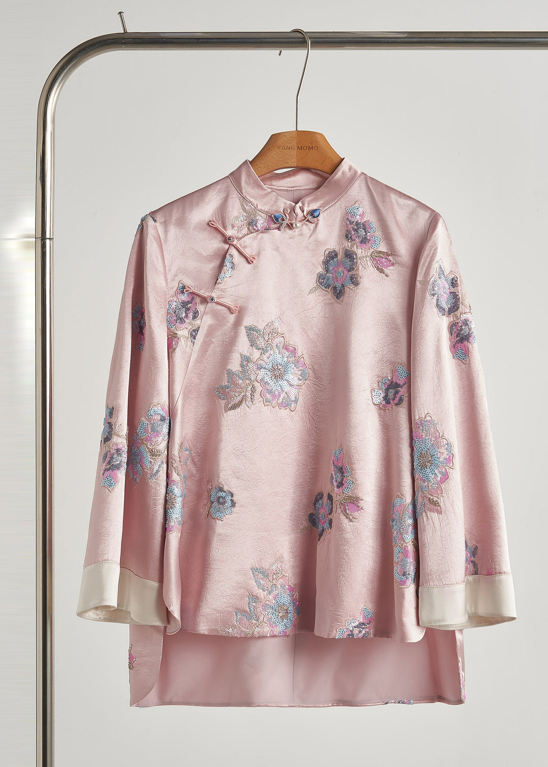 Vintage Pink Sequins Embroidered Silk Coats Fall