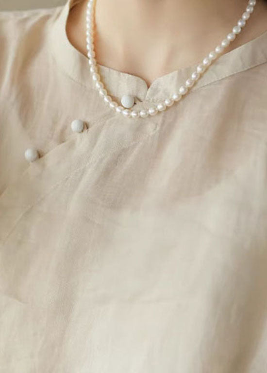 Vintage Purple Stand Collar Button Linen Shirts Summer