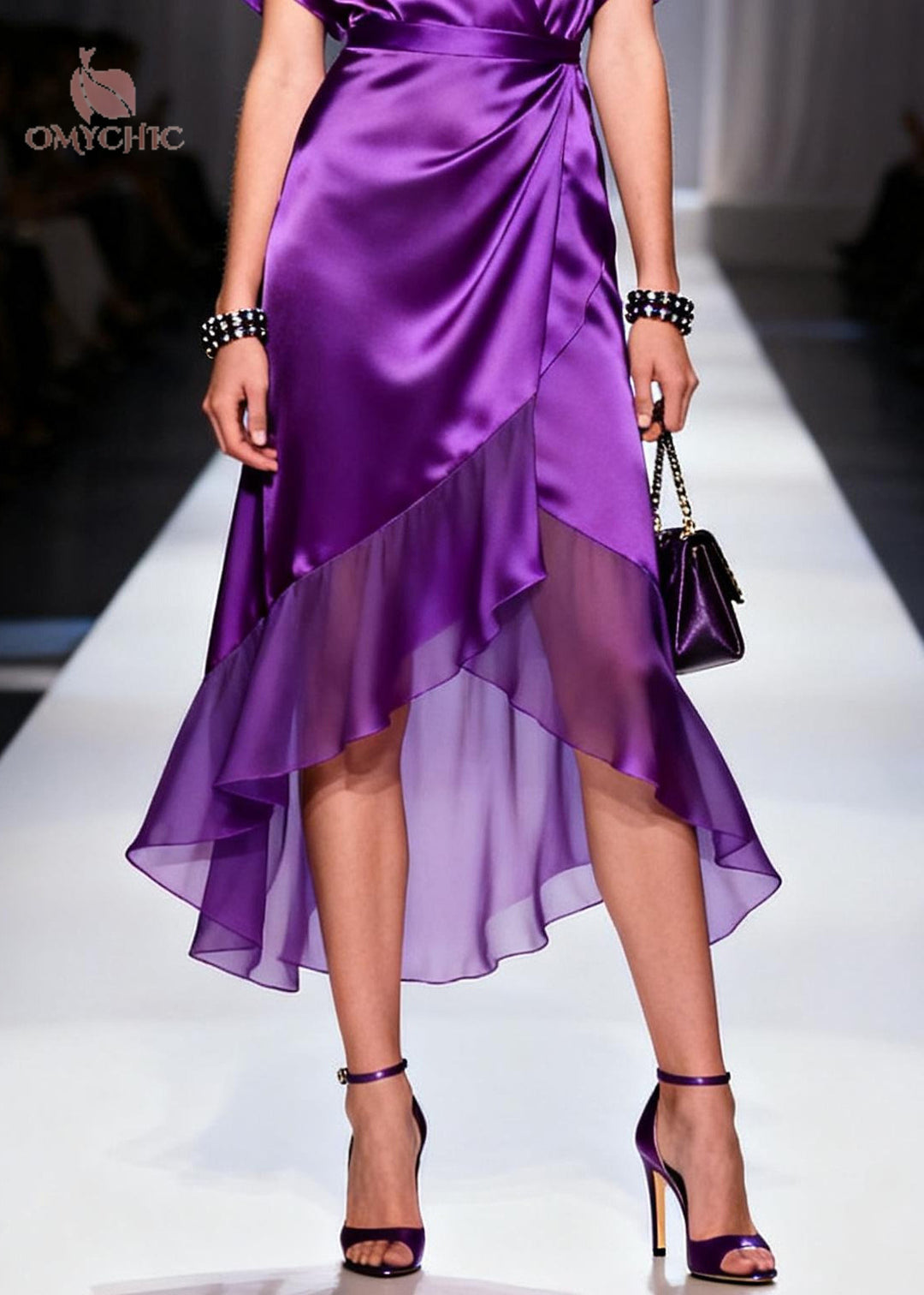 Vintage Purple V Neck Patchwork Chiffon Dresses Summer