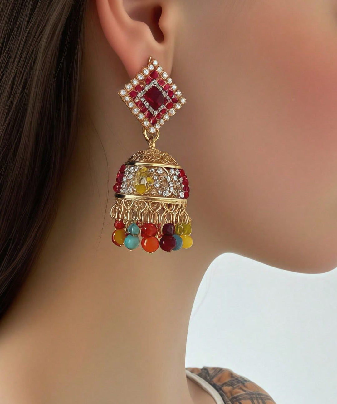 Vintage Rainbow Alloy Zircon Tassel Drop Earrings