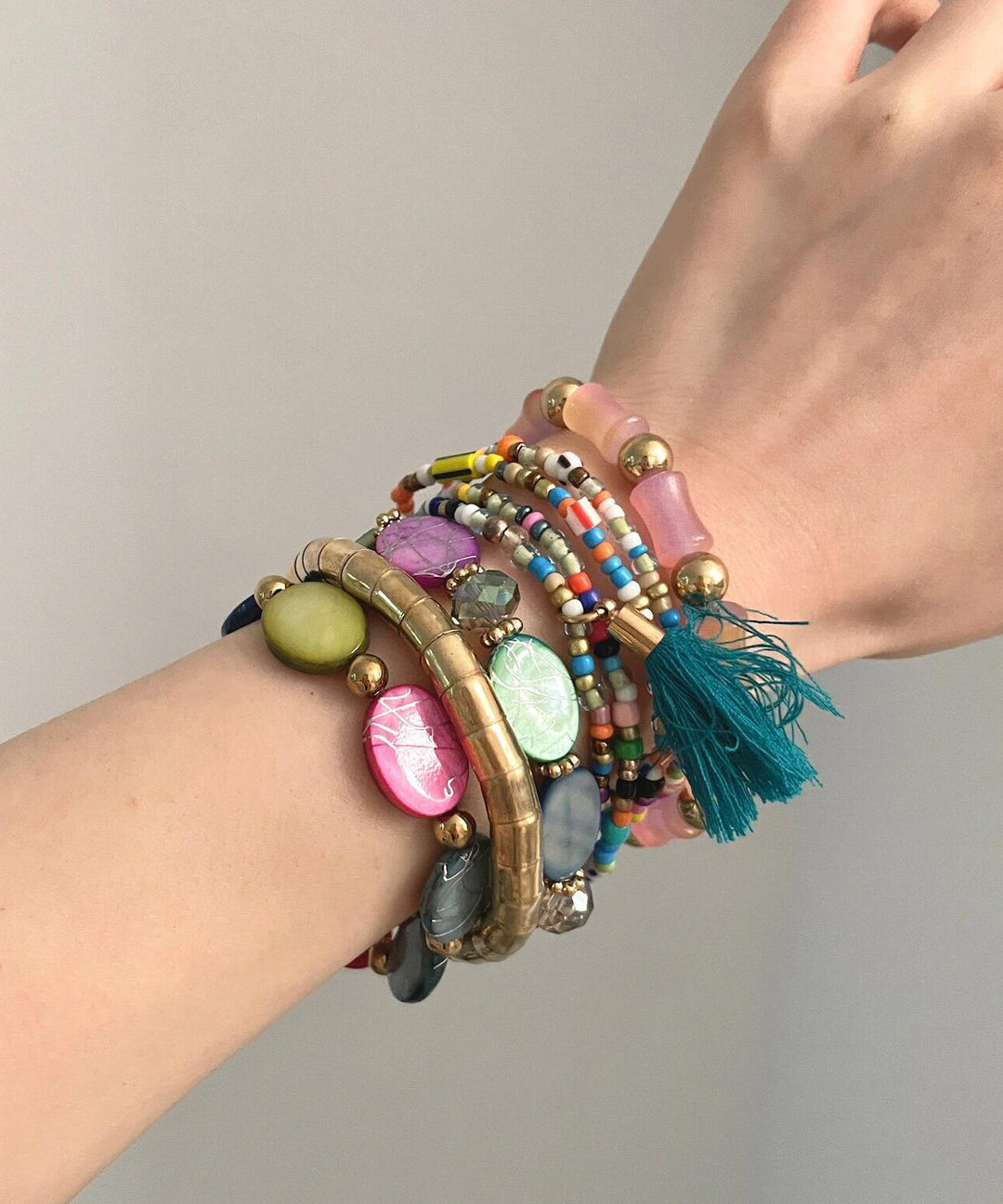 Vintage Rainbow Ally Weave Bead Bracelet Eight-Piece Set