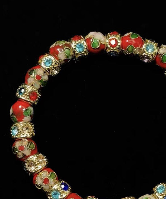 Vintage Red Acrylic Stringing Beads Zircon Alloy Charm Bracelet - Omychic