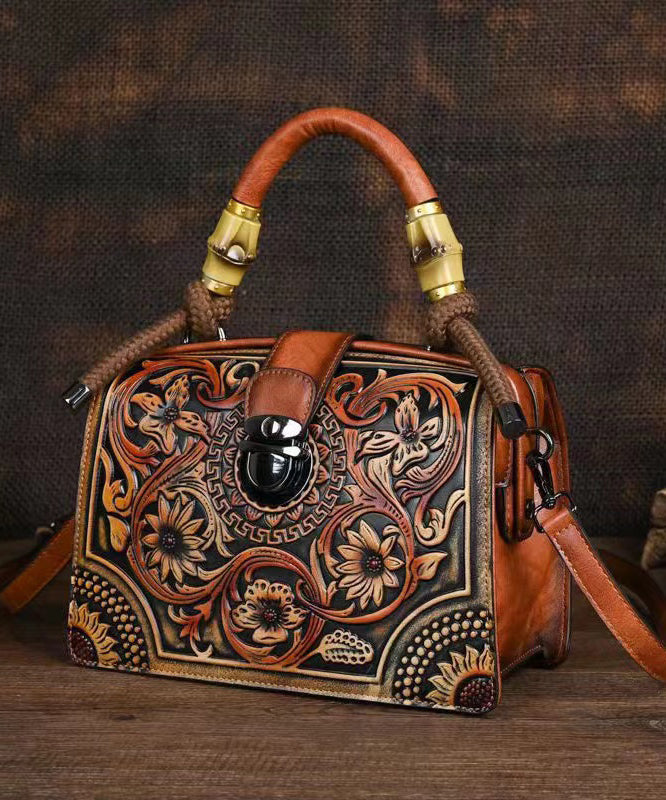 Vintage Red Original Bamboo Joint Splicing Embossed Handbag