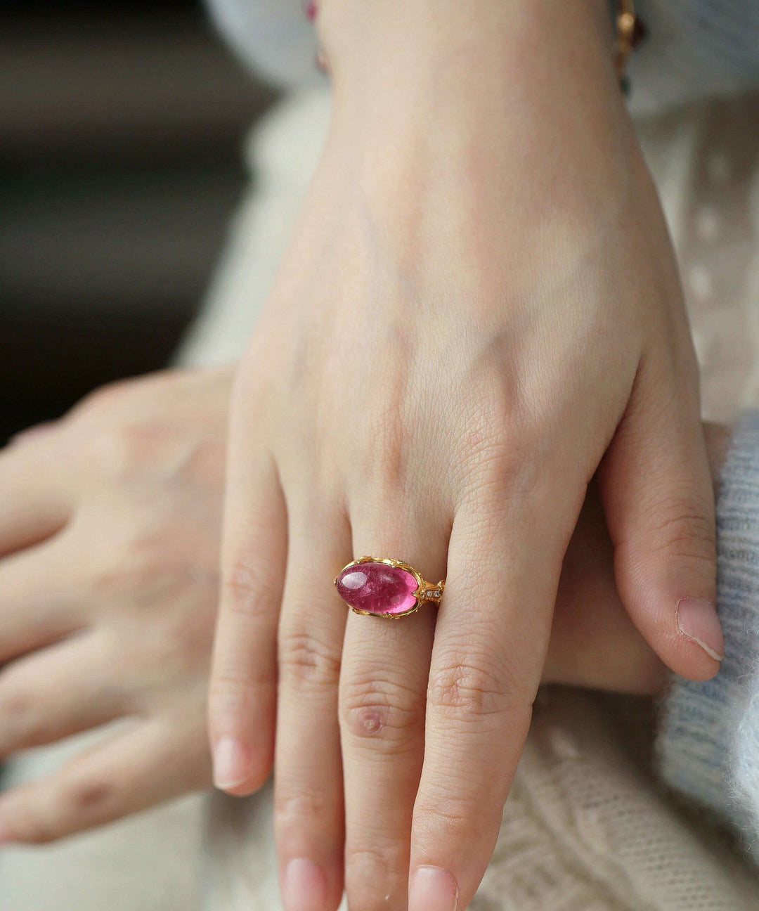 Vintage Red Sterling Silver Overgild Zircon Gem Stone Rings