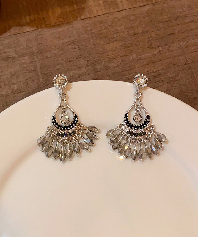 Vintage Silk Alloy Crystal Zircon Wind Chime Tassel Drop Earrings