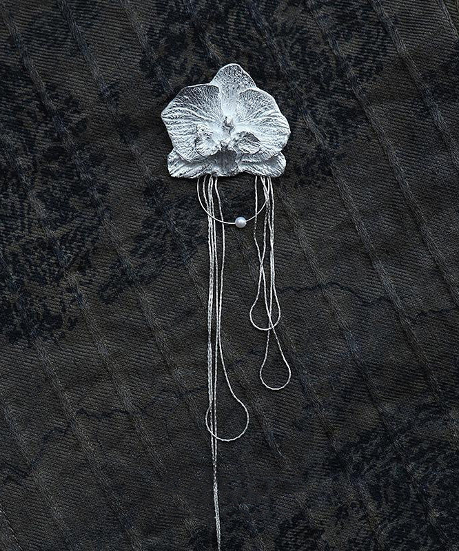 Vintage Silk Alloy Moth Orchid Tassel Drop Earrings