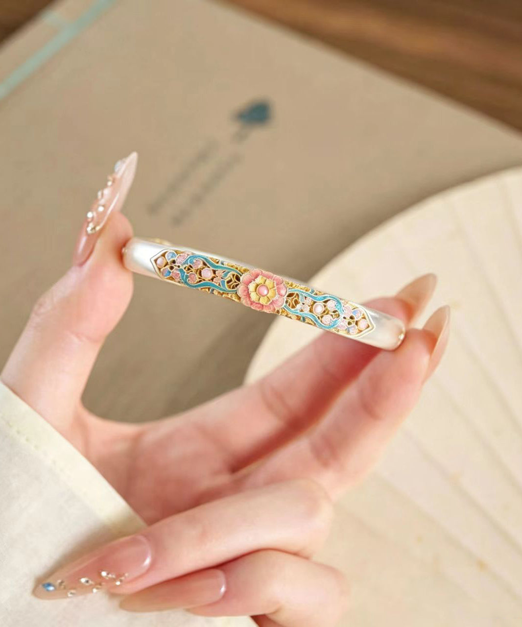 Vintage Silk Copper Enamel Cut Out Floral Cuff