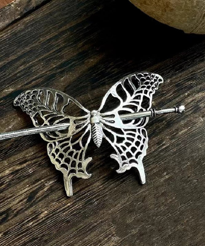 Vintage Silk Sterling Silver Hollow Out Butterfly Hairpin