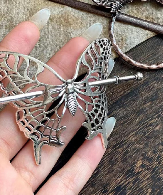 Vintage Silk Sterling Silver Hollow Out Butterfly Hairpin