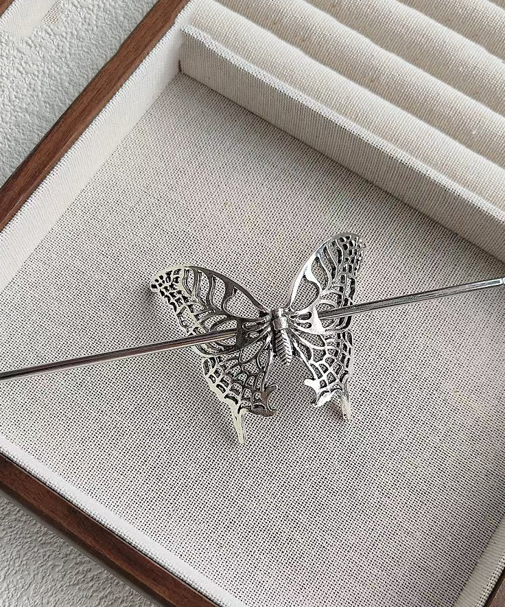 Vintage Silk Sterling Silver Hollow Out Butterfly Hairpin