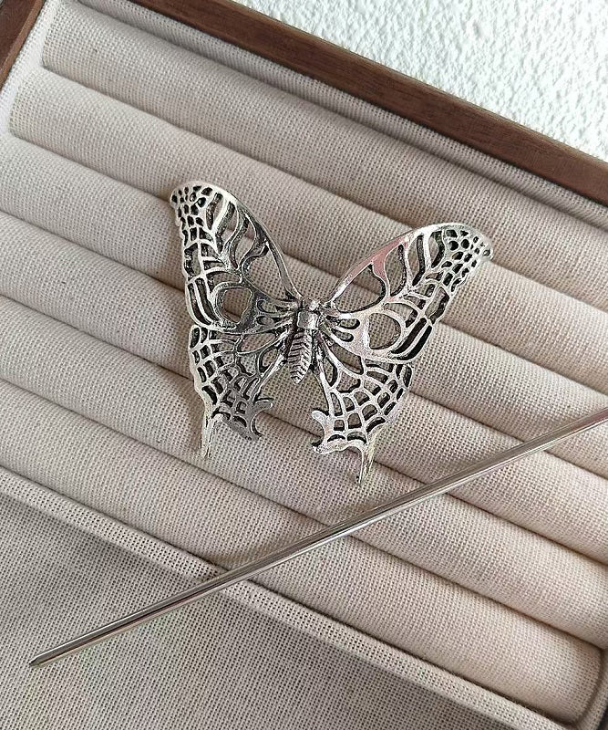 Vintage Silk Sterling Silver Hollow Out Butterfly Hairpin