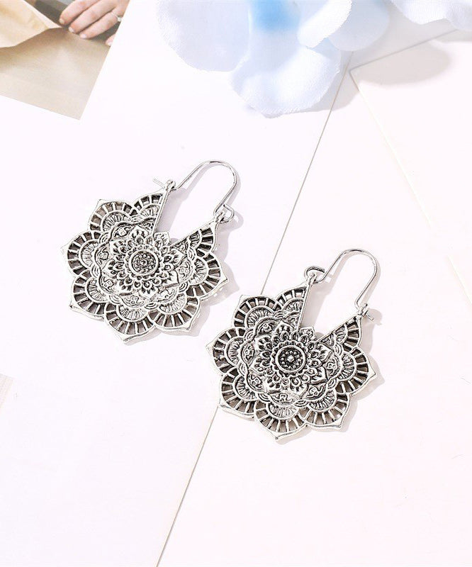 Vintage Silk Sterling Silver Metal Hollow Out Hoop Earrings