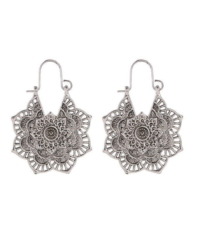 Vintage Silk Sterling Silver Metal Hollow Out Hoop Earrings