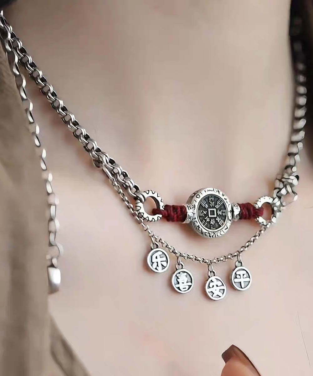 Vintage Silk Sterling Silver Peace And Joy Lariat Necklace - Omychic