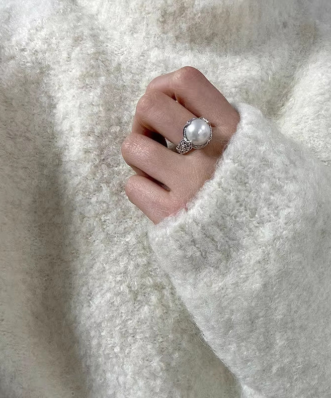 Vintage Silk Sterling Silver Pearl Floral Hollow Out Rings