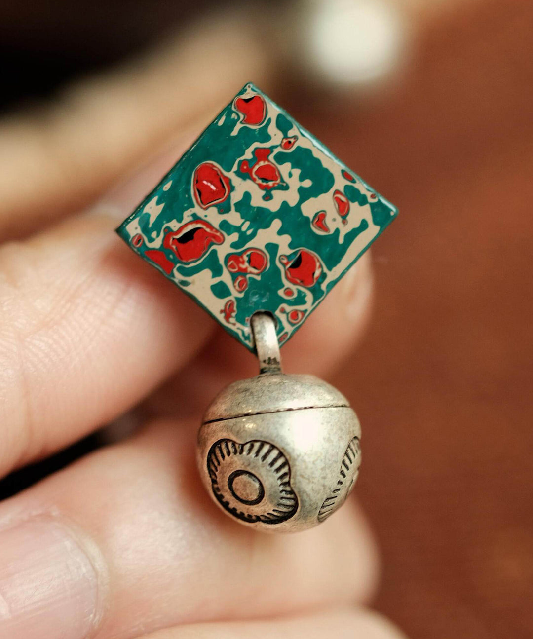 Vintage Silk Sterling Silver Print Square Drop Earrings