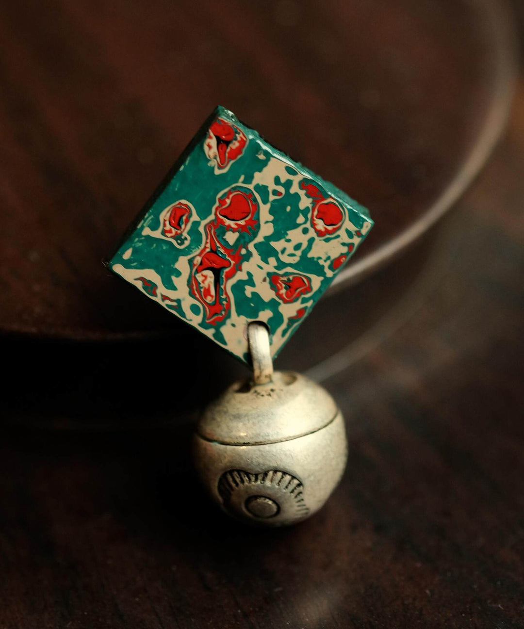 Vintage Silk Sterling Silver Print Square Drop Earrings