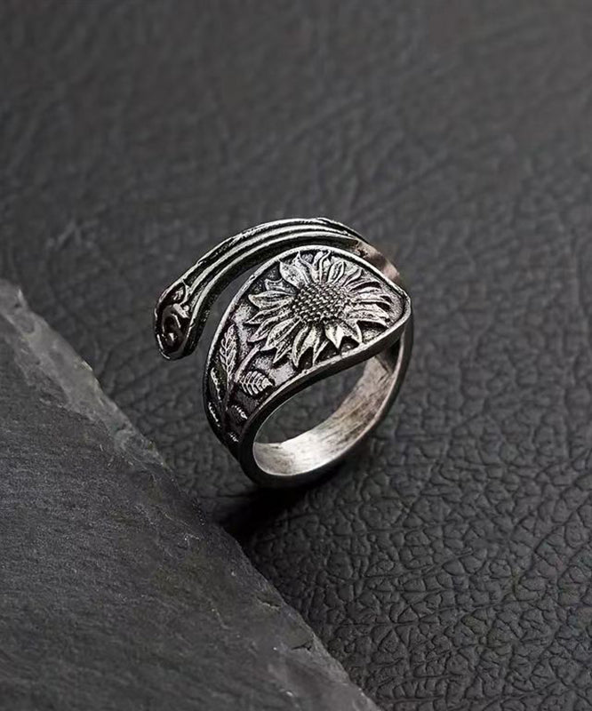 Vintage Silk Sterling Silver Sunflower Open Rings