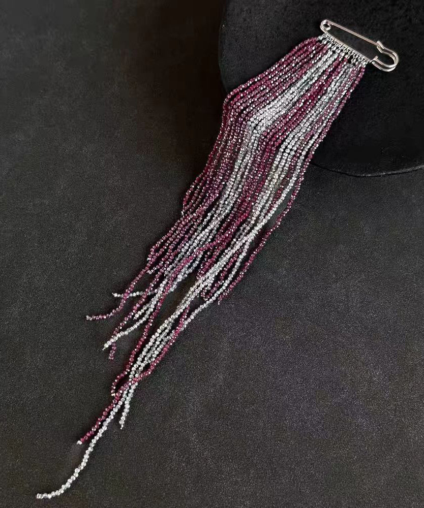 Vintage Silver Red Alloy Imitation Crystal Tassel Seed Beads Brooches