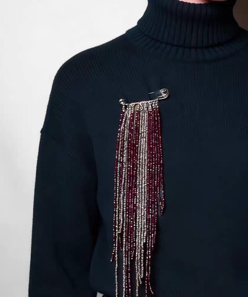 Vintage Silver Red Alloy Imitation Crystal Tassel Seed Beads Brooches