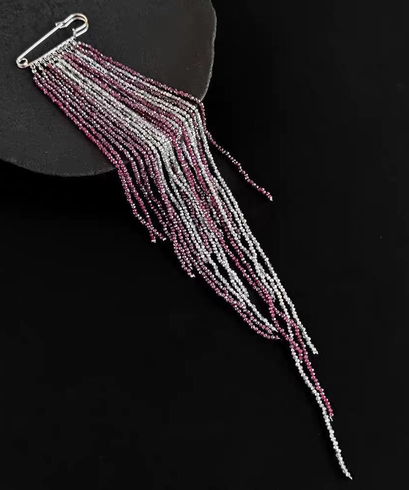 Vintage Silver Red Alloy Imitation Crystal Tassel Seed Beads Brooches