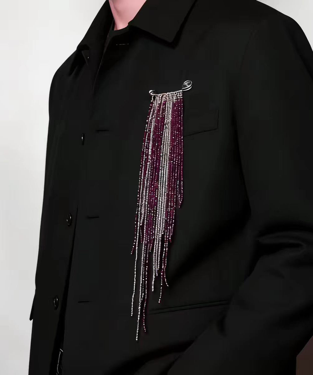 Vintage Silver Red Alloy Imitation Crystal Tassel Seed Beads Brooches