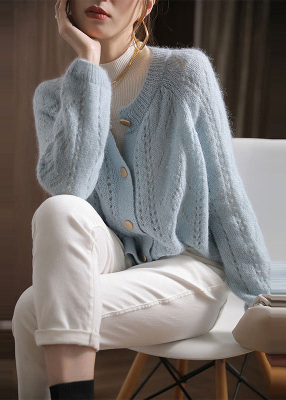 Vintage Sky Blue Oversized Chunky Knit Cardigan Spring