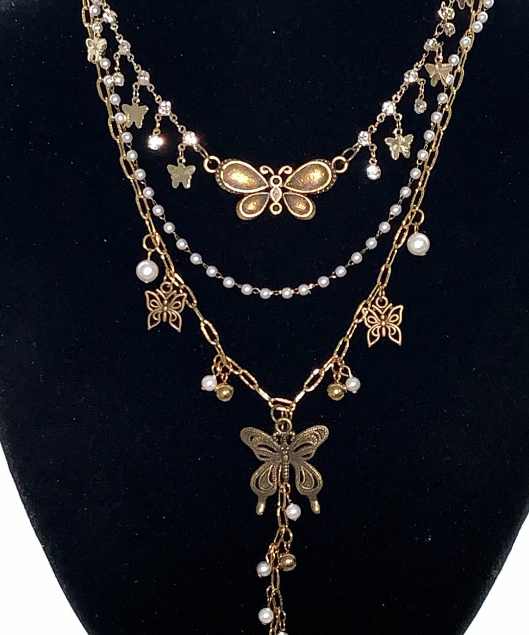 Vintage Stainless Steel Butterfly Multi-Layer Pendant Necklace