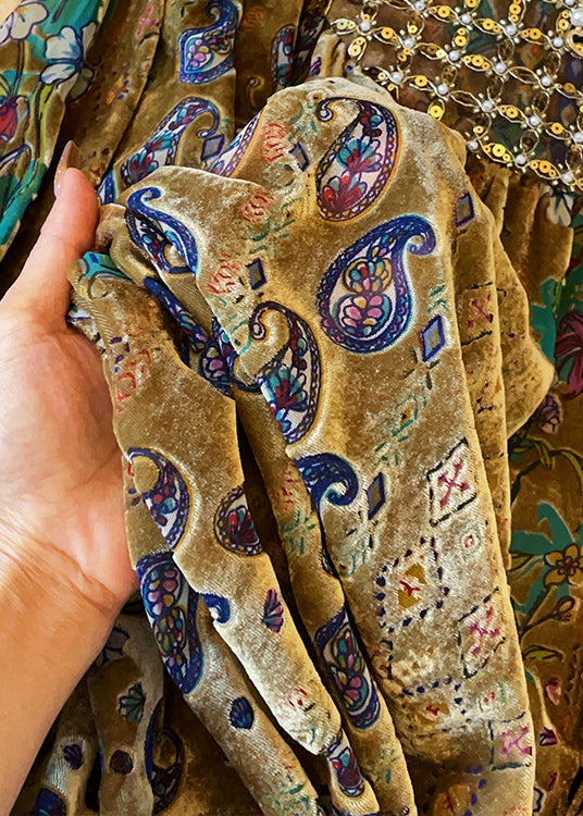 Vintage Stand Collar Print Button Cotton Blouses Lantern Sleeve