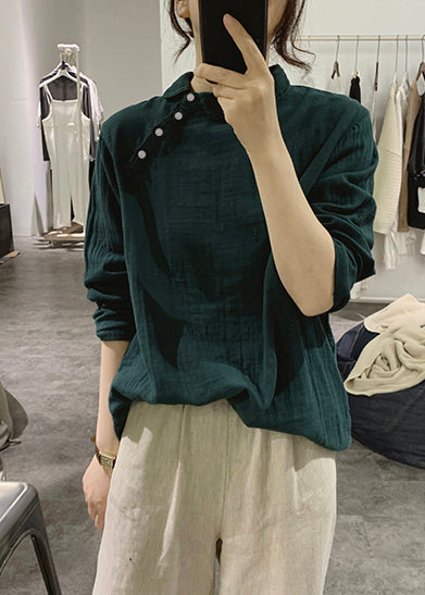Vintage Tea Green Oversized Cotton Top Spring