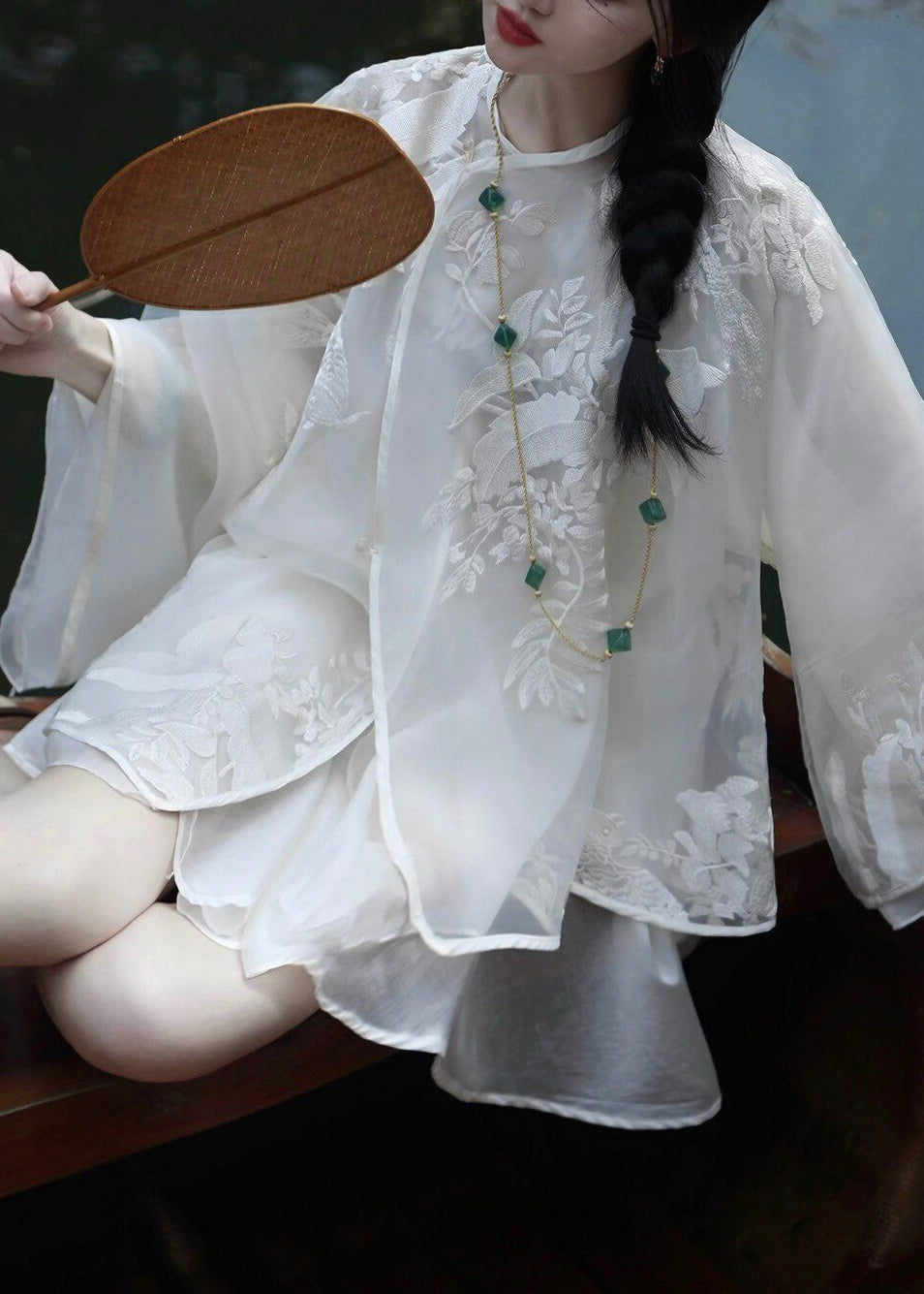 Vintage White Embroidered Organza Blouse Top Spring