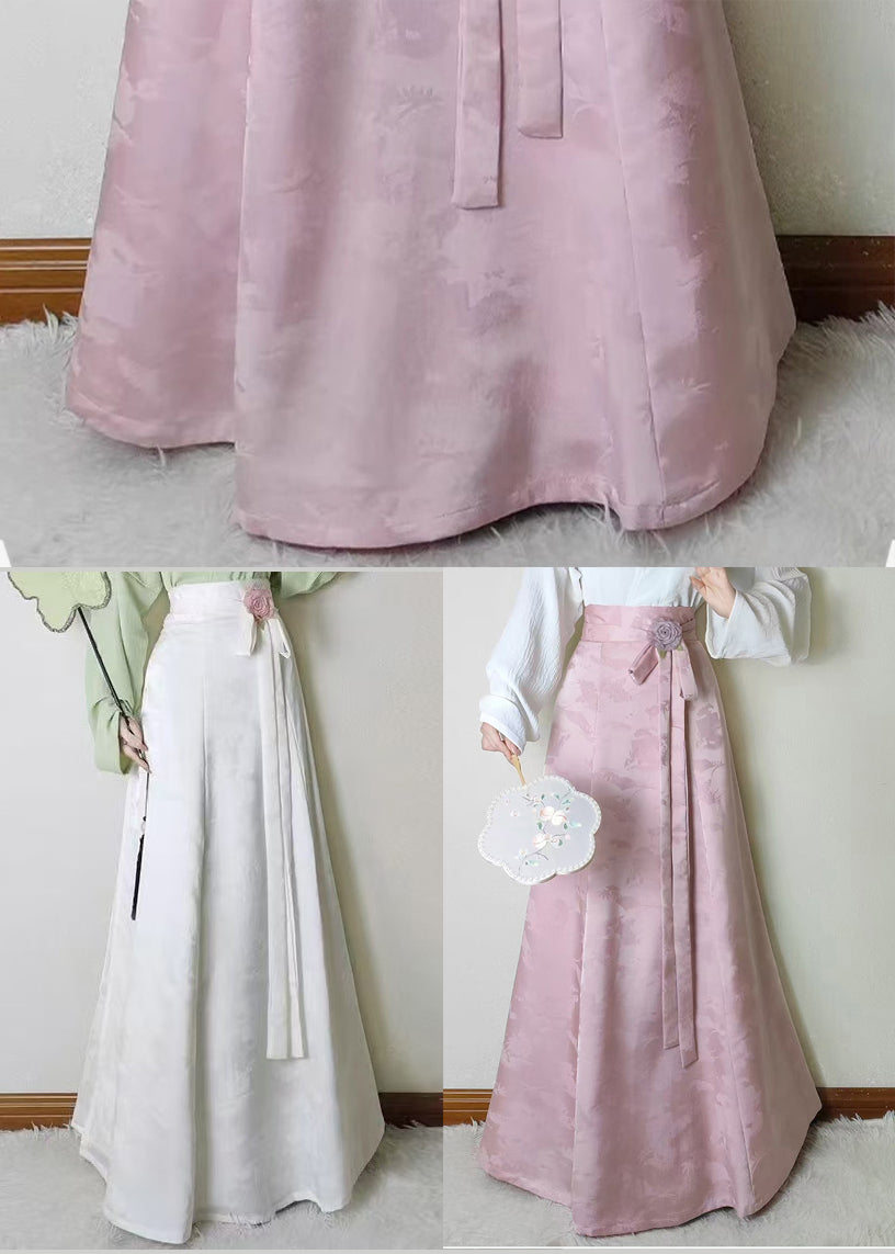 Vintage White Jacquard Silk A Line Skirts Fall