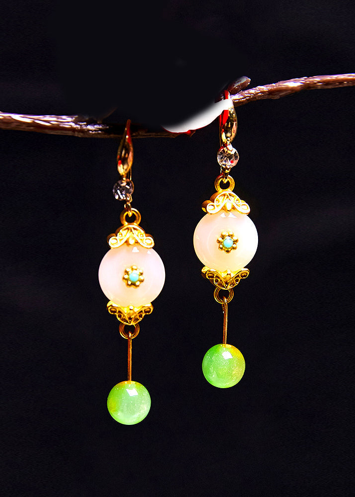 Vintage White Jade Fine Zircon Drop Earrings - Omychic