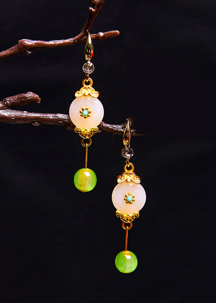 Vintage White Jade Fine Zircon Drop Earrings - Omychic