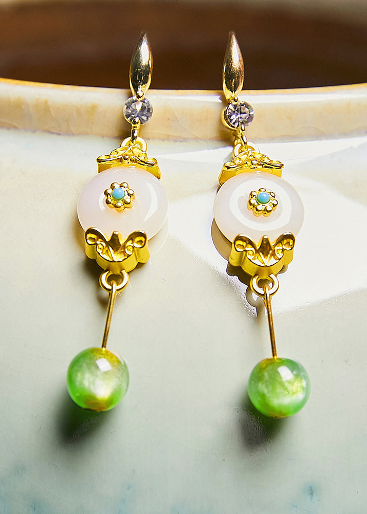 Vintage White Jade Fine Zircon Drop Earrings - Omychic