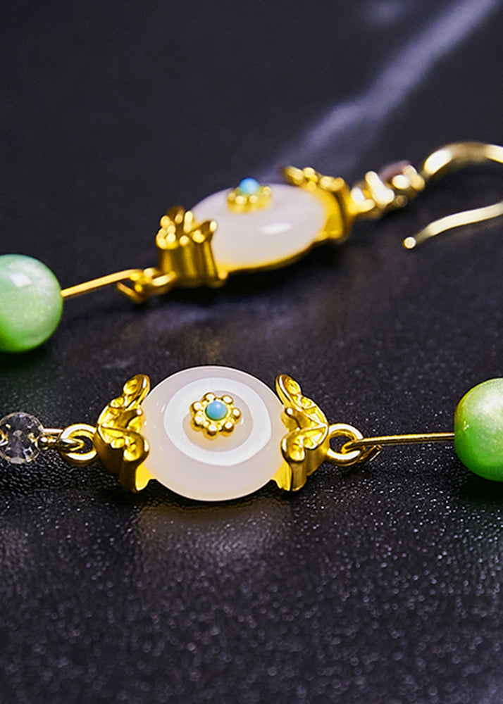 Vintage White Jade Fine Zircon Drop Earrings - Omychic