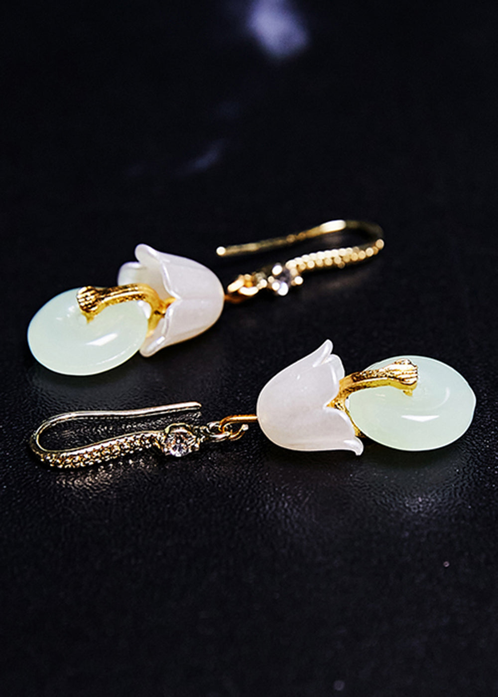 Vintage White Lily Of The Valley Fine Jade Drop Earrings